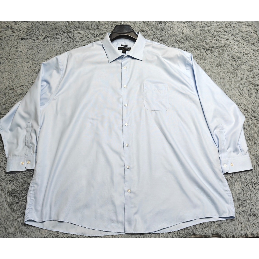 Pronto Uomo Dress Shirt Mens 20 34/35 Blue Cotton Non-Iron Executive Fit Big